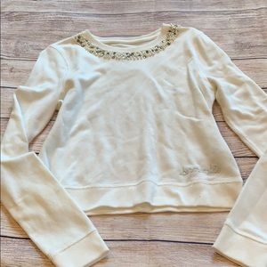 Abercrombie kids white sweatshirt with pearls.